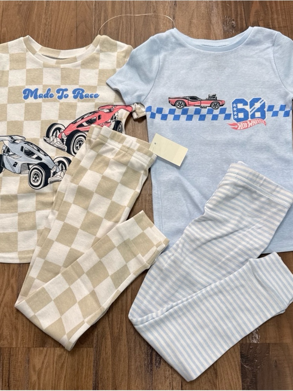 Hot Wheels 2-Piece Kids Pajama Set - Light Blue & Cream Check